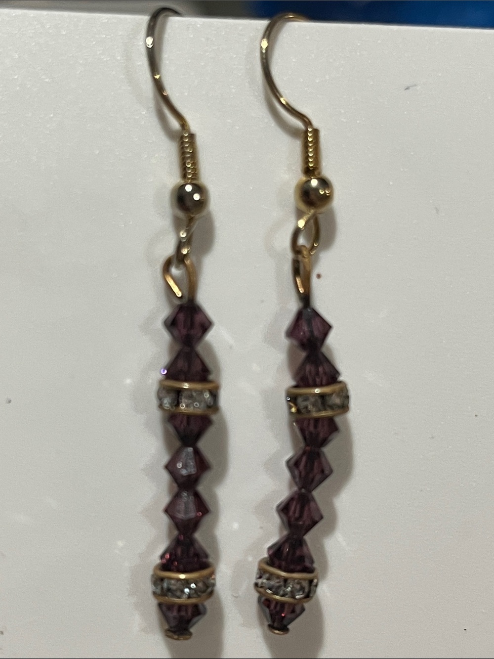 Purple Dangle Earrings with Gold and Crystal accents (B-89)